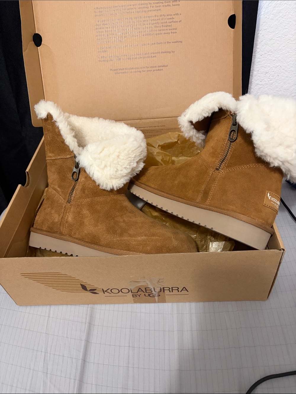 Koolaburra Chestnut Suede Shearling Cuff Side-Zip Booties